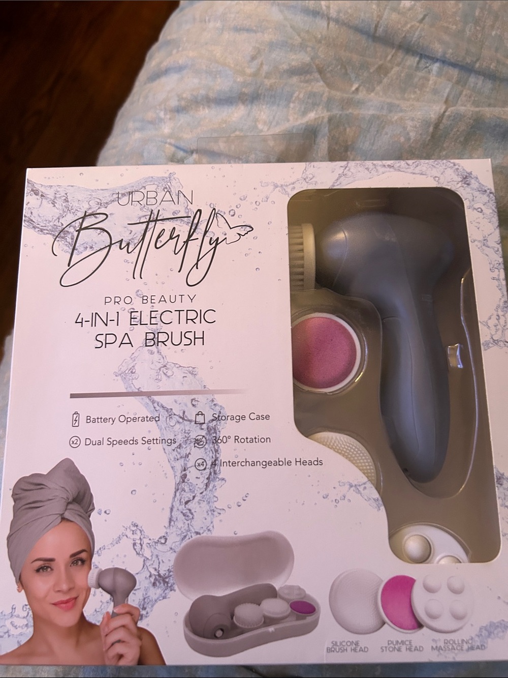 Pro Beauty 4-in-1 Electric Spa Brush — Gray/Pink